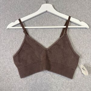 Offline by Aerie Women's Medium Brown Striped Balconette Bra Cropped Top Shirt